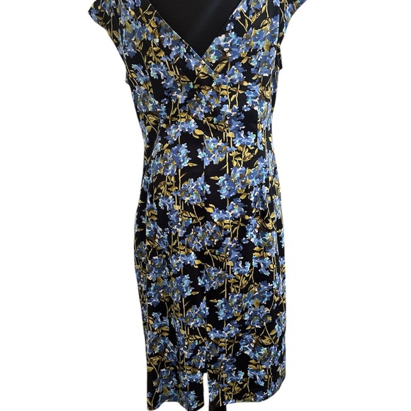 Maggy London Black and Blue Sheath Dress with Flutter Sleeves - Picture 2 of 5